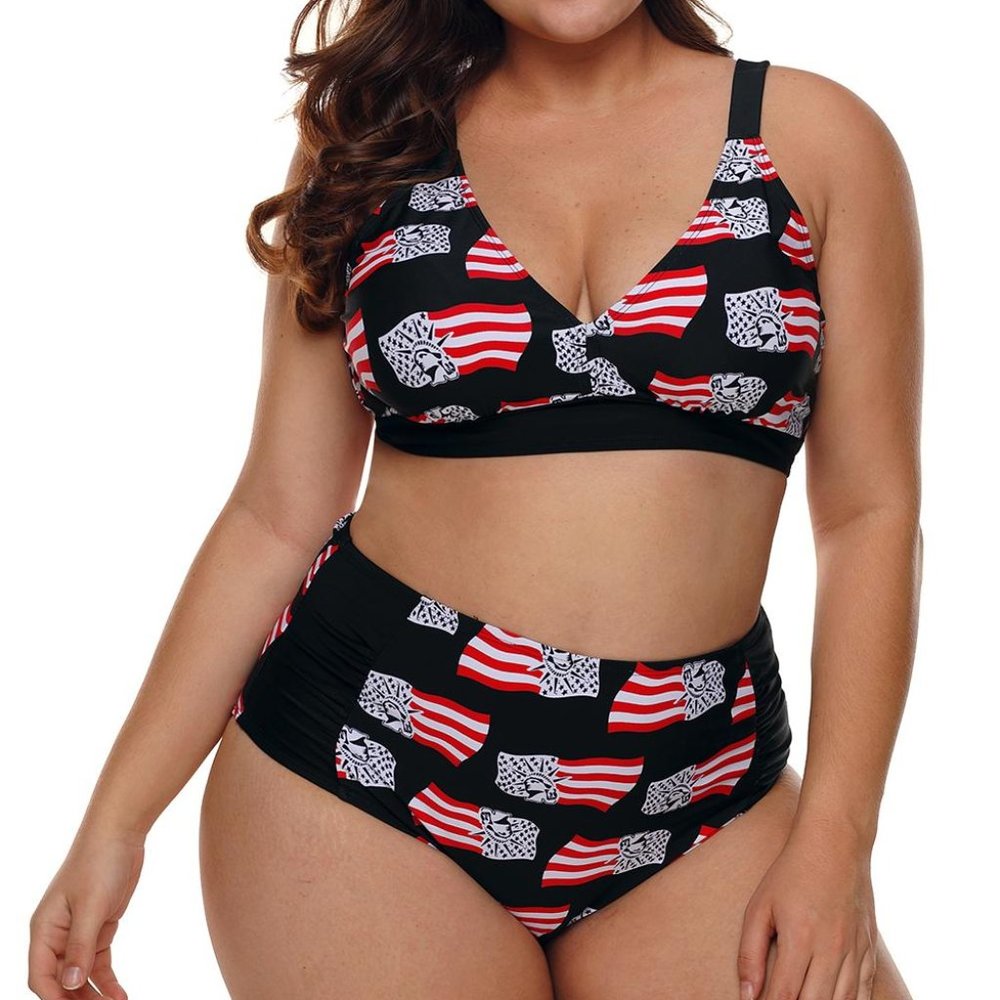 S725 Statue of Liberty Flag High Waisted Swimsuit